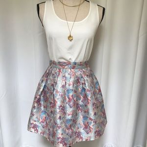 NWOT Neon Rose Jacquard Metallic Skirt - S/M